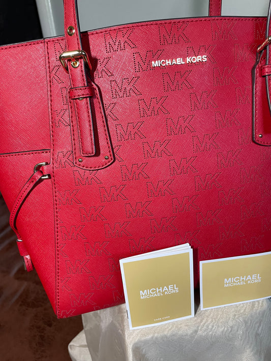 Michael Kors Red Leather Tote Voyager East West.