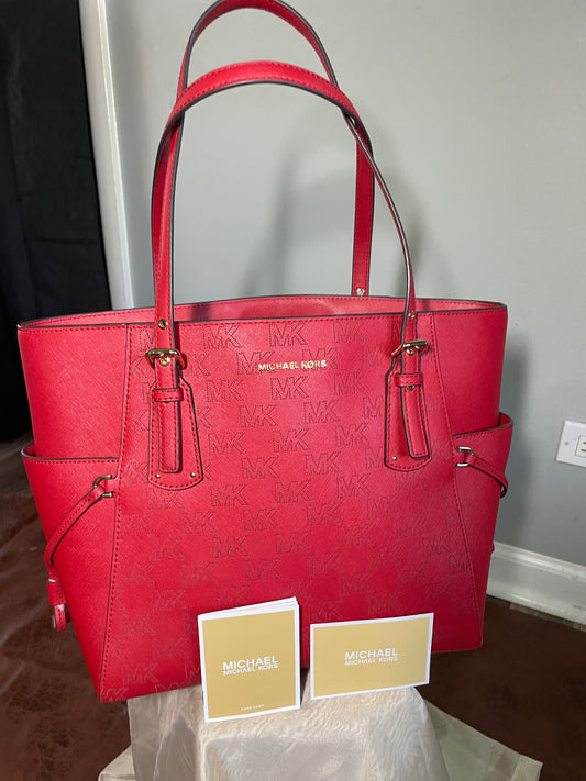 Michael Kors Red Leather Tote Voyager East West.